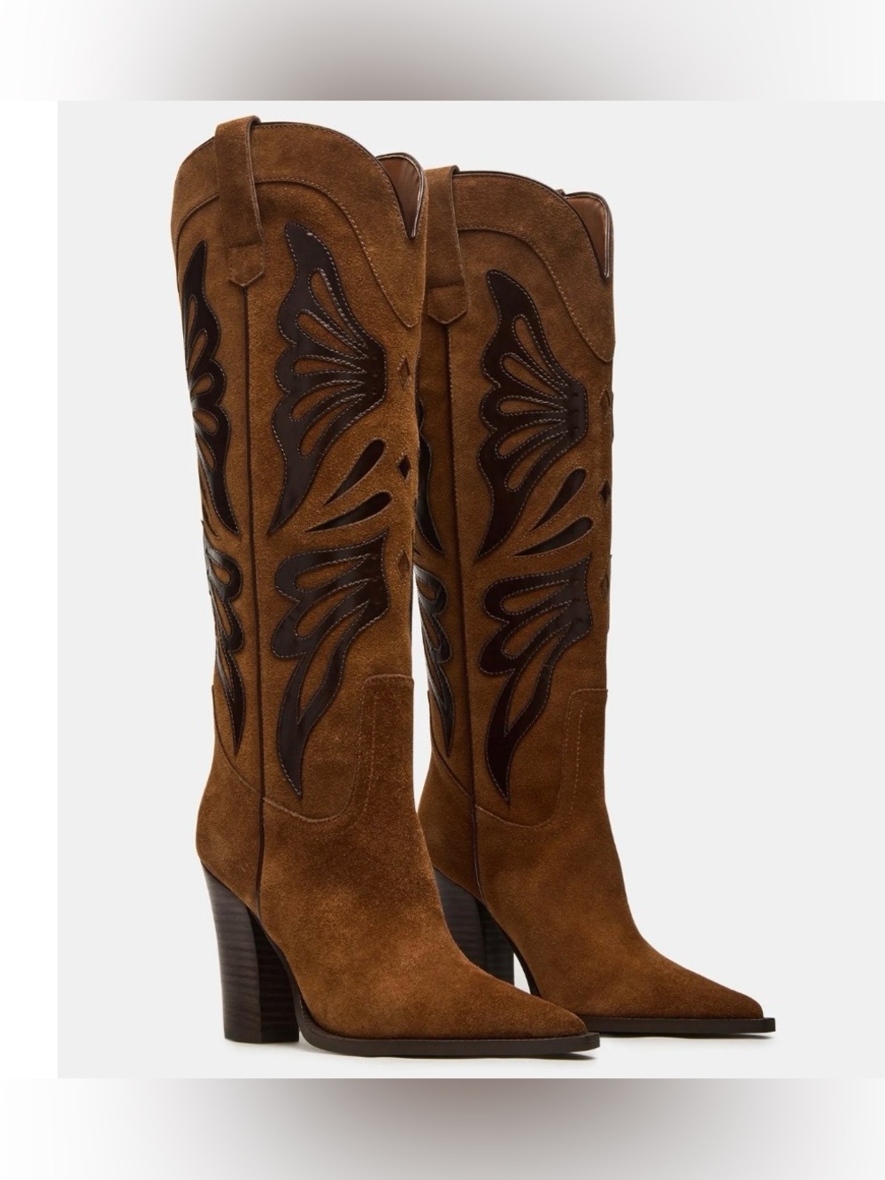 NEW Steve Madden Kaz Butterfly Chestnut Brown Suede Western Knee-High Boots